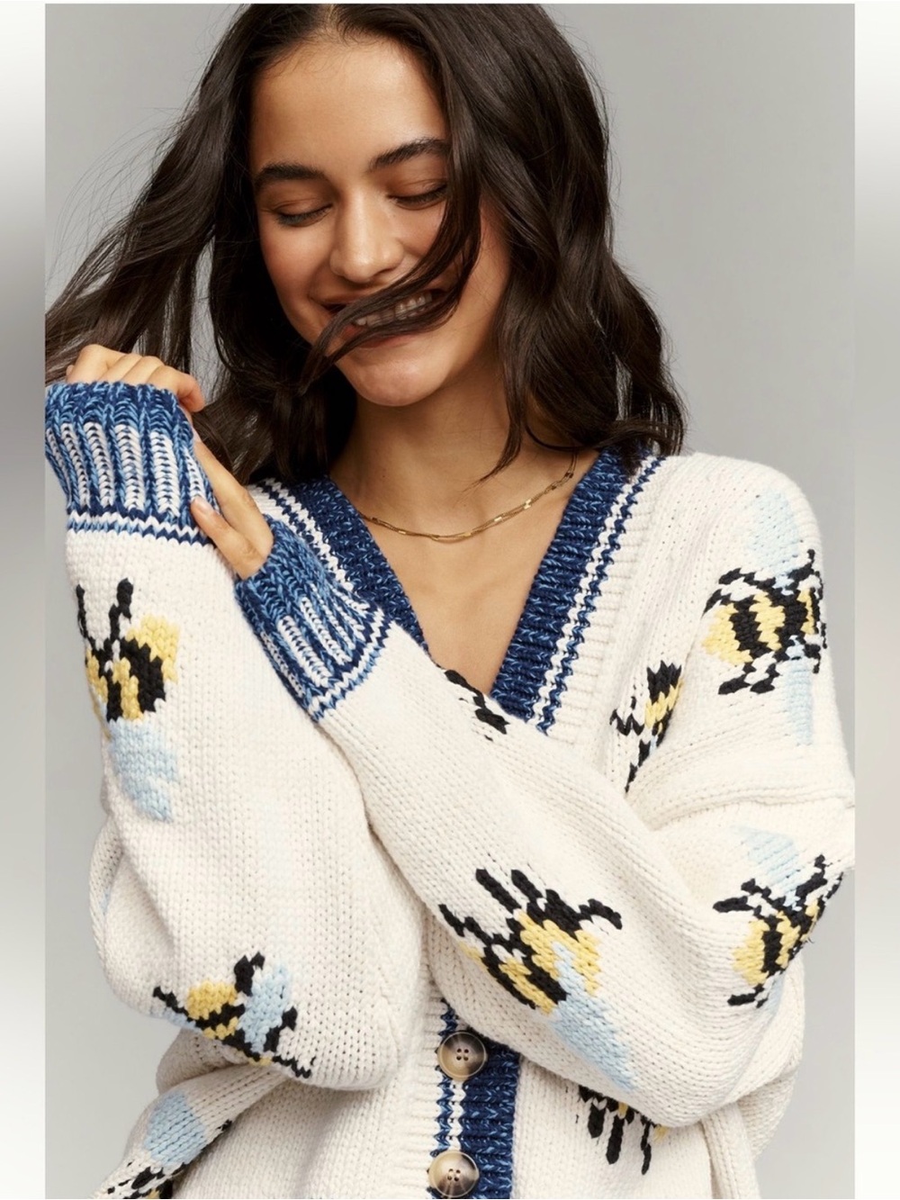 NWT Maeve Anthropologie Bumblebee Bumble Bee Chunky Icon Cardigan Sweater - S - Picture 2 of 8